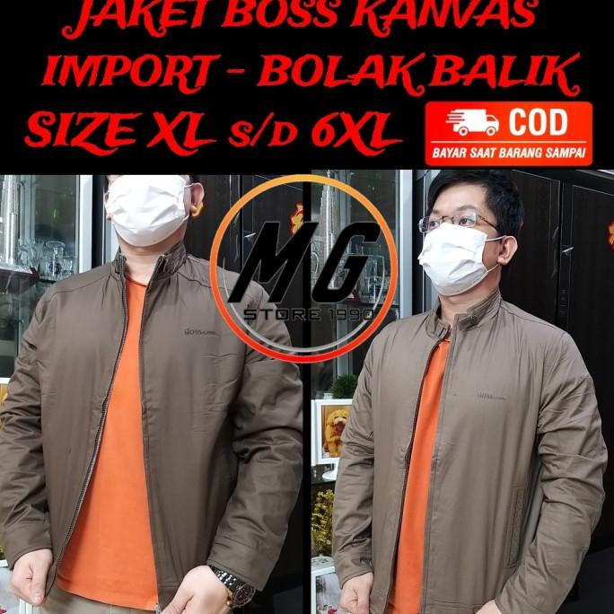 JAKET BOSS IMPORT CLASSIC BOLAK BALIK JUMBO BIG SIZE PRIA MURAH - GREY, XL