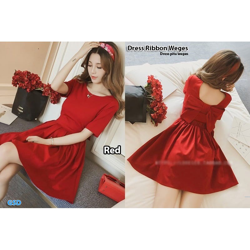 Jf- Dress Wanita Pita Belakang Scuba Dress Kekinian Ribbon Weges
