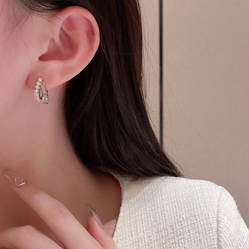 Anting Tusuk Sterling silver 925 Hias Mutiara / Kristal Zircon Mewah Untuk Wanita