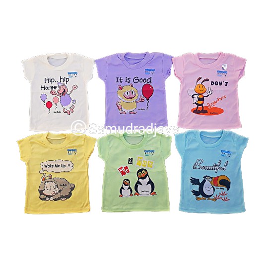 6 pcs kaos oblong bayi s motif / baju oblong bayi katun sni