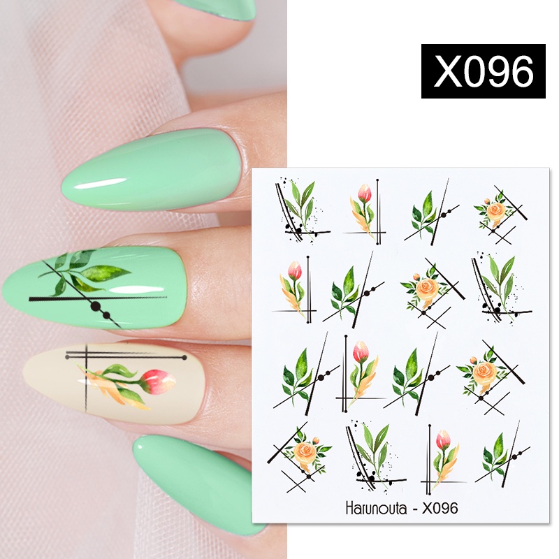 Harunouta 1 Lembar Stiker Decal Transfer Air Motif Bunga Lavender / Daun Untuk Nail Art / Manicure DIY