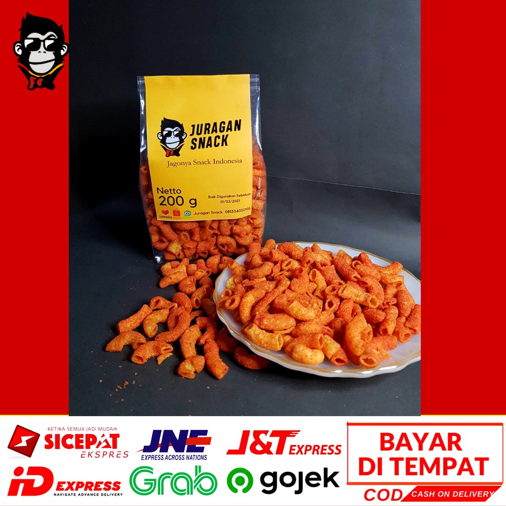 

MAKARONI PEDAS 200 G Makanan Ringan Camilan Snack Jajanan Macaroni Spiral Bantet Bumbu Pedas 200 g