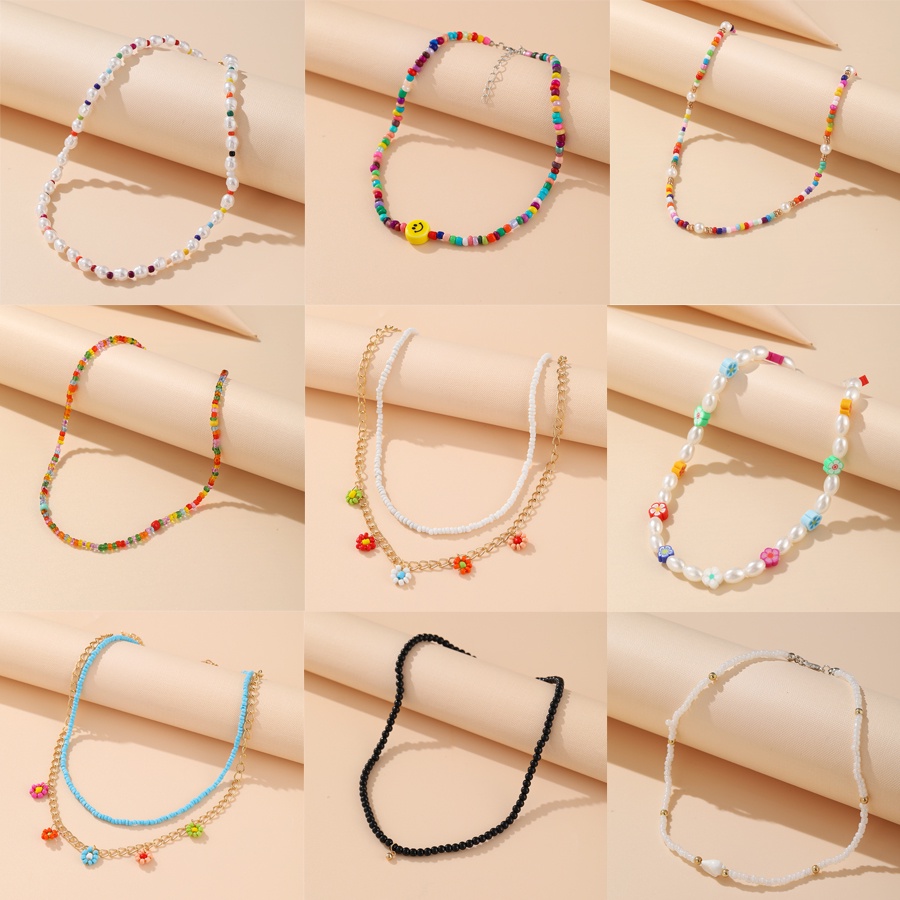 Kalung Choker Rantai Manik-Manik Kecil Warna-Warni Gaya Boho Untuk Wanita