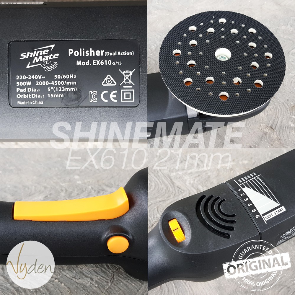 SHINEMATE EX610 6/21 GRATIS 3 PAD Dual Action Polisher Orbit 21mm Mesin Poles Long Stroke MURAH