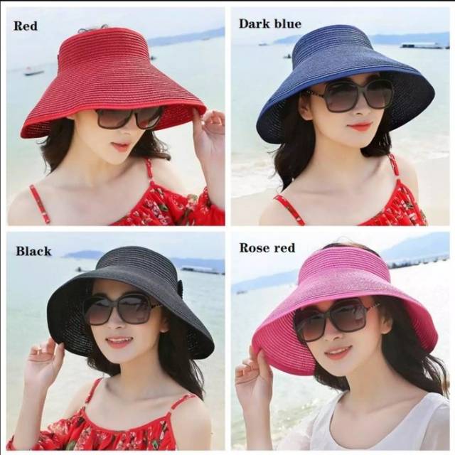 Topi pantai wanita topi lebar lipat (import)