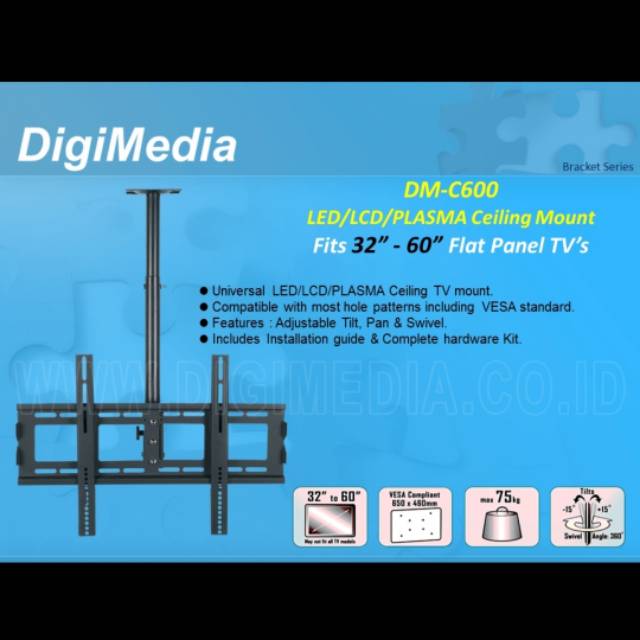 Bracket gantung Ceiling plafon langit 32&quot; - 60&quot; DigiMedia DM-C600