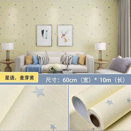 Wallpaper Dinding Cream Motif Bintang Silver