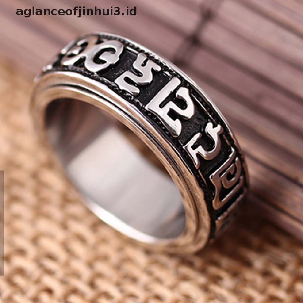 Cincin Silver Tibet Desain Mantra Id Power Sanskrit Rotasi Jari