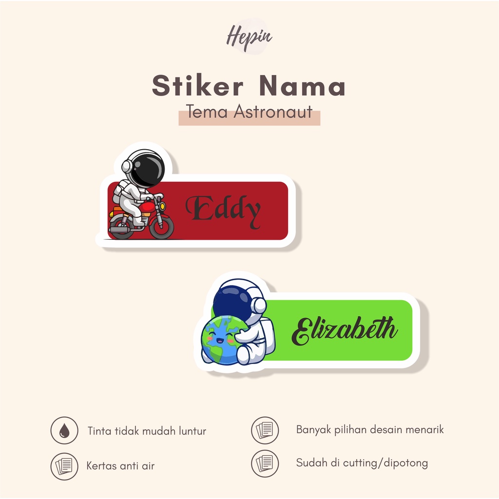 

(90 - 120 pcs) stiker nama/label nama tema ASTRONOUT