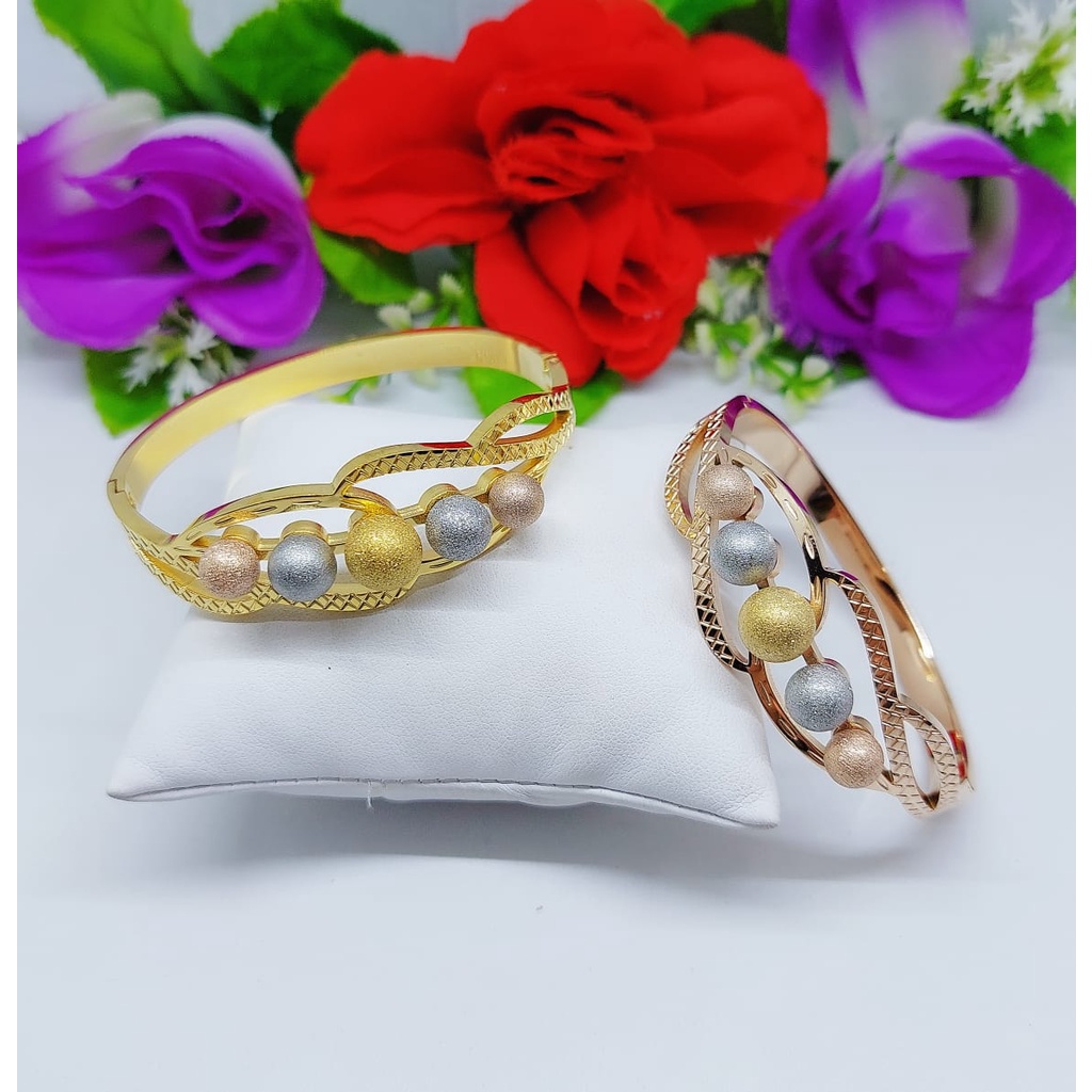 Set perhiasan wanita gelang dan cincin kombinasi biji bola