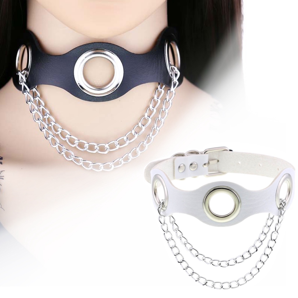 Hu Hu Hu Hu Hu Alat Bantu Pasang Kacamata♡ Kalung Choker Bahan Kulit Imitasi Dengan Rantai Logam Gaya Punk