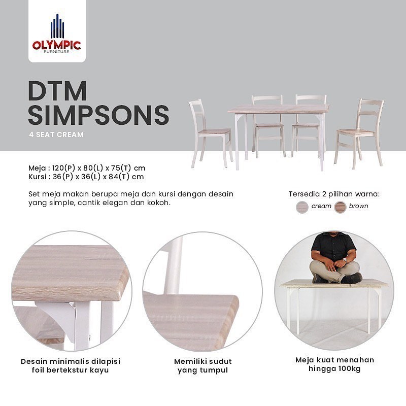 Meja Makan DTM Simpsons Olymplast 1 set ( 1 Meja + 4 Kursi )