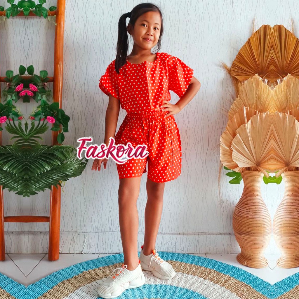 Baju Anak Perempuan 10 Tahun Setelan Pendek Rayon Premium Bali Jumbo Termurah Motif Polkadot