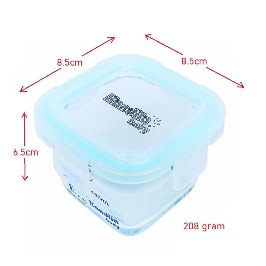 Kandila 180ml Square Glass Food Container Wadah Makanan Freezer Kaca