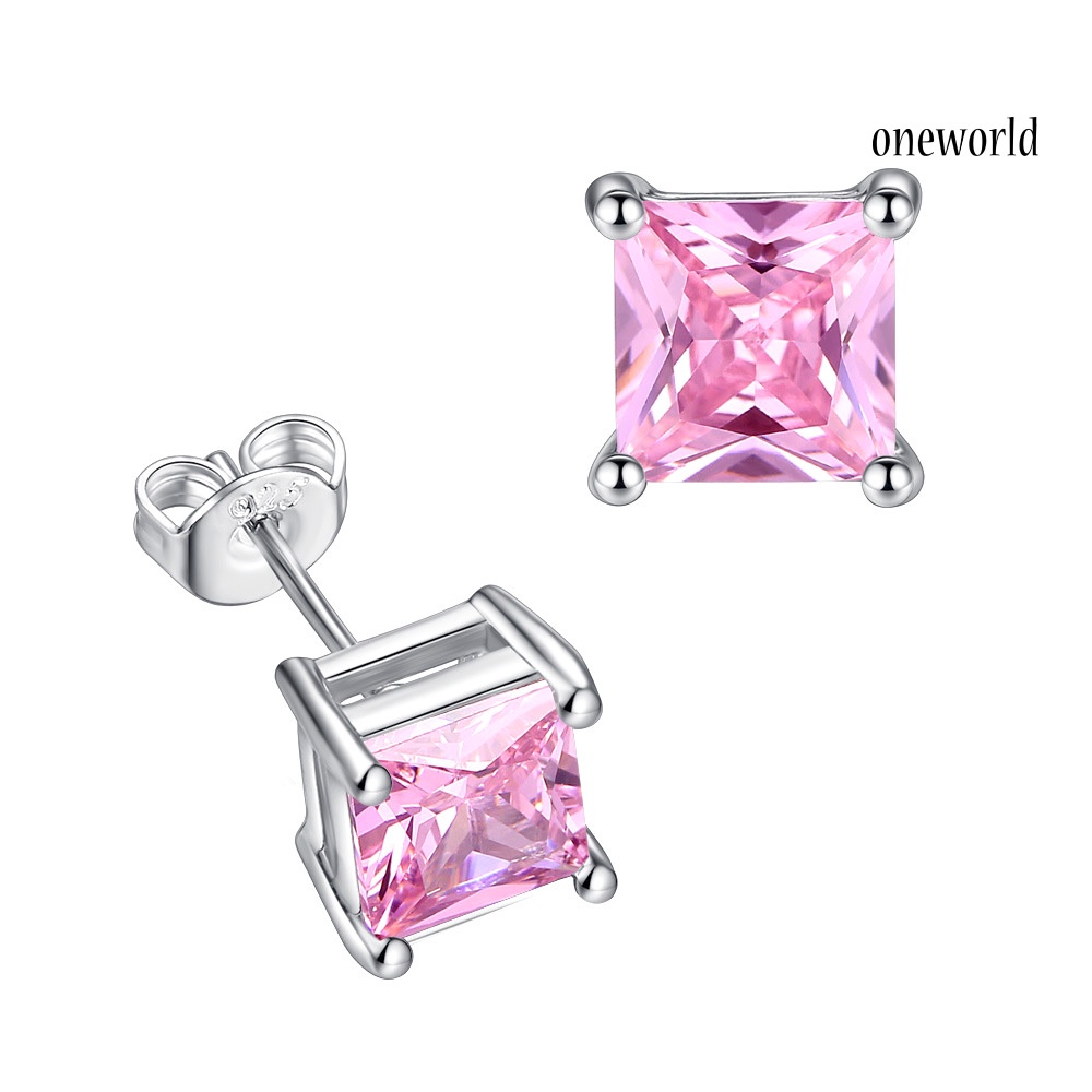 OW# Fashion Women Square Cubic Zirconia Inlaid Ear Stud Earrings Party Jewelry Gift