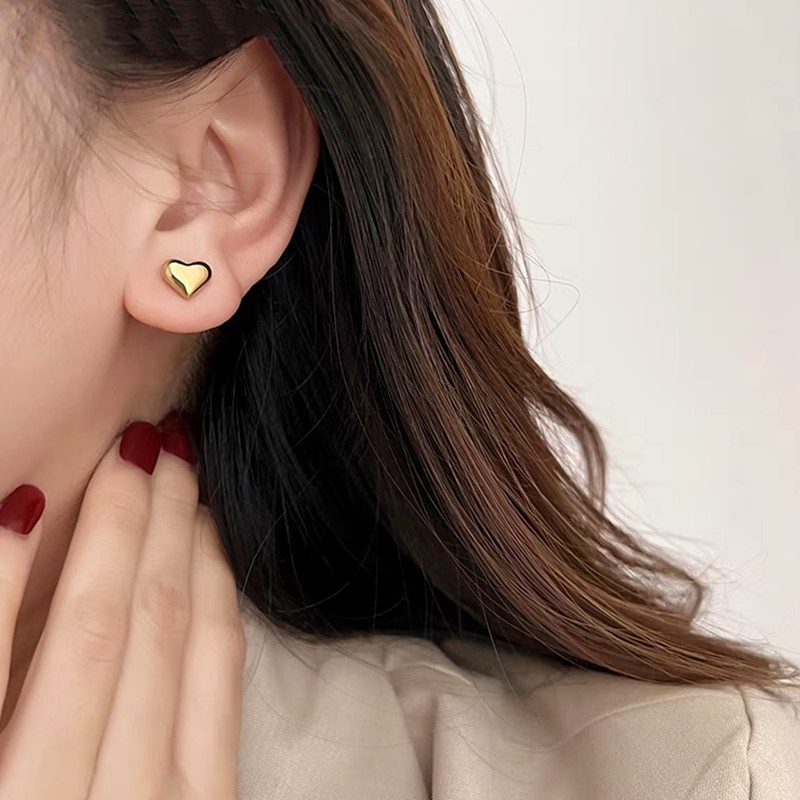 Anting Titanium Hati Lapis Emas 18K Anti Karat Aksesoris Wanita Fahion Korea