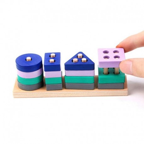 Mainan Kayu Edukasi Anak Geometric Board Stacking Tower Mengenal Bentuk Warna Shape Color Montessori Toys Wooden Board Sorting