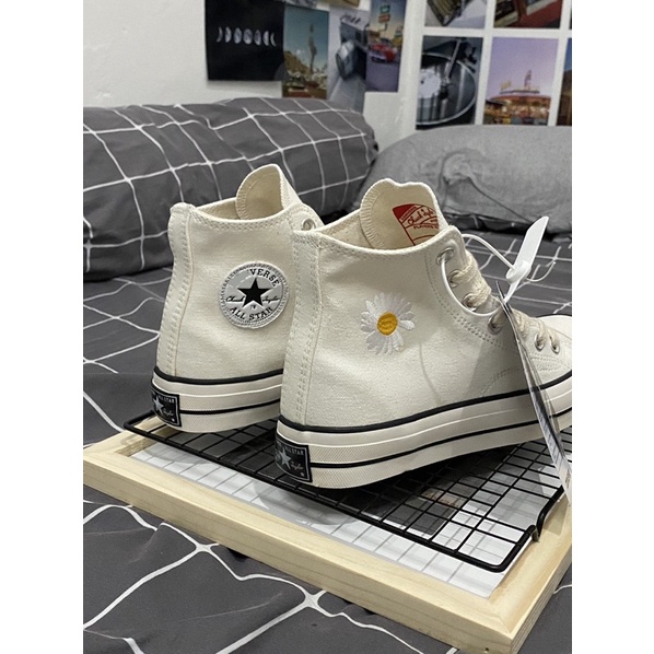 (BISA COD) SEPATU SNEAKERS DAISY PEACE MINUSONE flowers Off white HIGH Premium EGRET-3