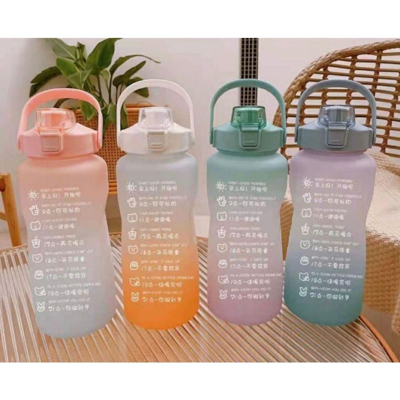 BOTOL PELANGI/ MOTIVASI UK.2000 ML# BOTOL MINUM VIRAL# BOTOL MINUM 2 LITER  PLUS STIKER DOUBEL