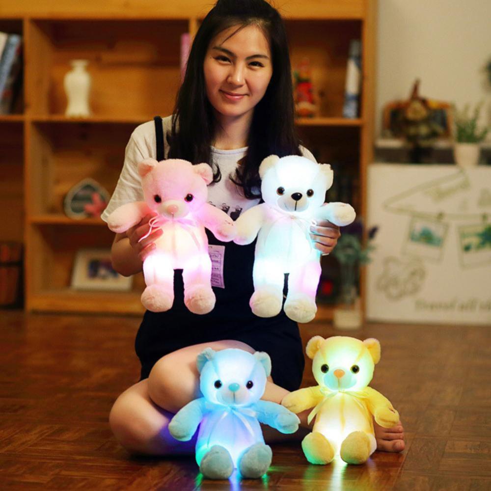 Timekey Boneka Plush Beruang Dengan Lampu LED Warnawarni Ukuran 30cm F7Y9