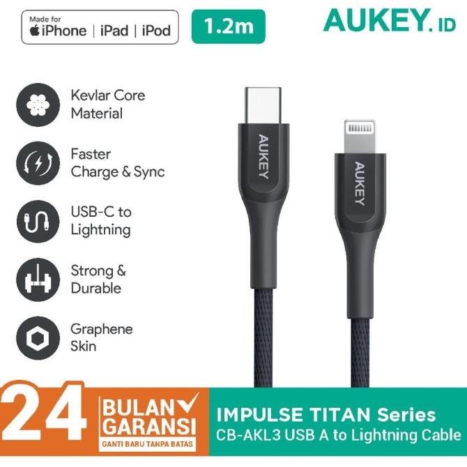 Kabel Charger Iphone Aukey CB-AKL3 MFI USB C To Lightning - 500729 Original|Premium|Asli|Ori