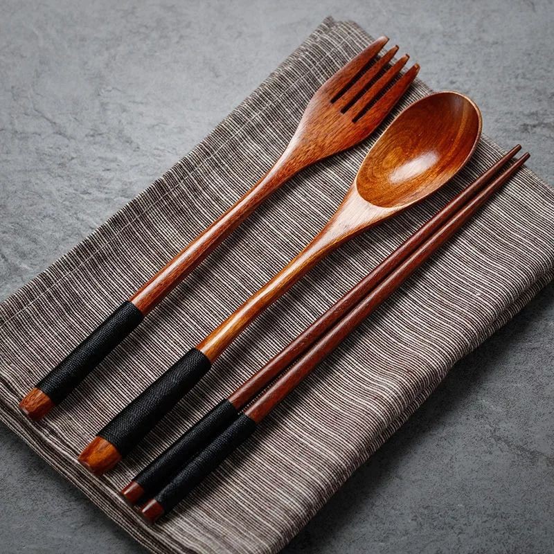 Sendok Garpu Sumpit Kayu Set Wooden Cutlery Korean Sujeo Spoon Fork