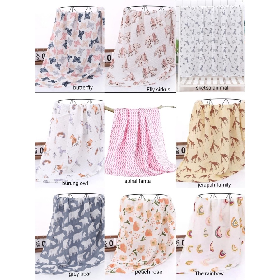 Bedong Muslin Swaddle Me Motif - Selimut Bedong Bayi uk 110 cm x 120 cm