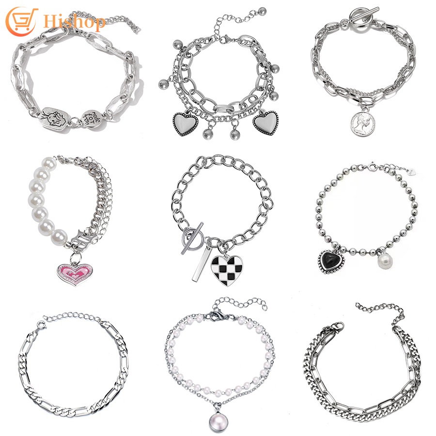 Set Gelang Rantai Magnetik Liontin Kupu-Kupu Astronot Hati Warna Pink Gaya Retro Untuk Wanita