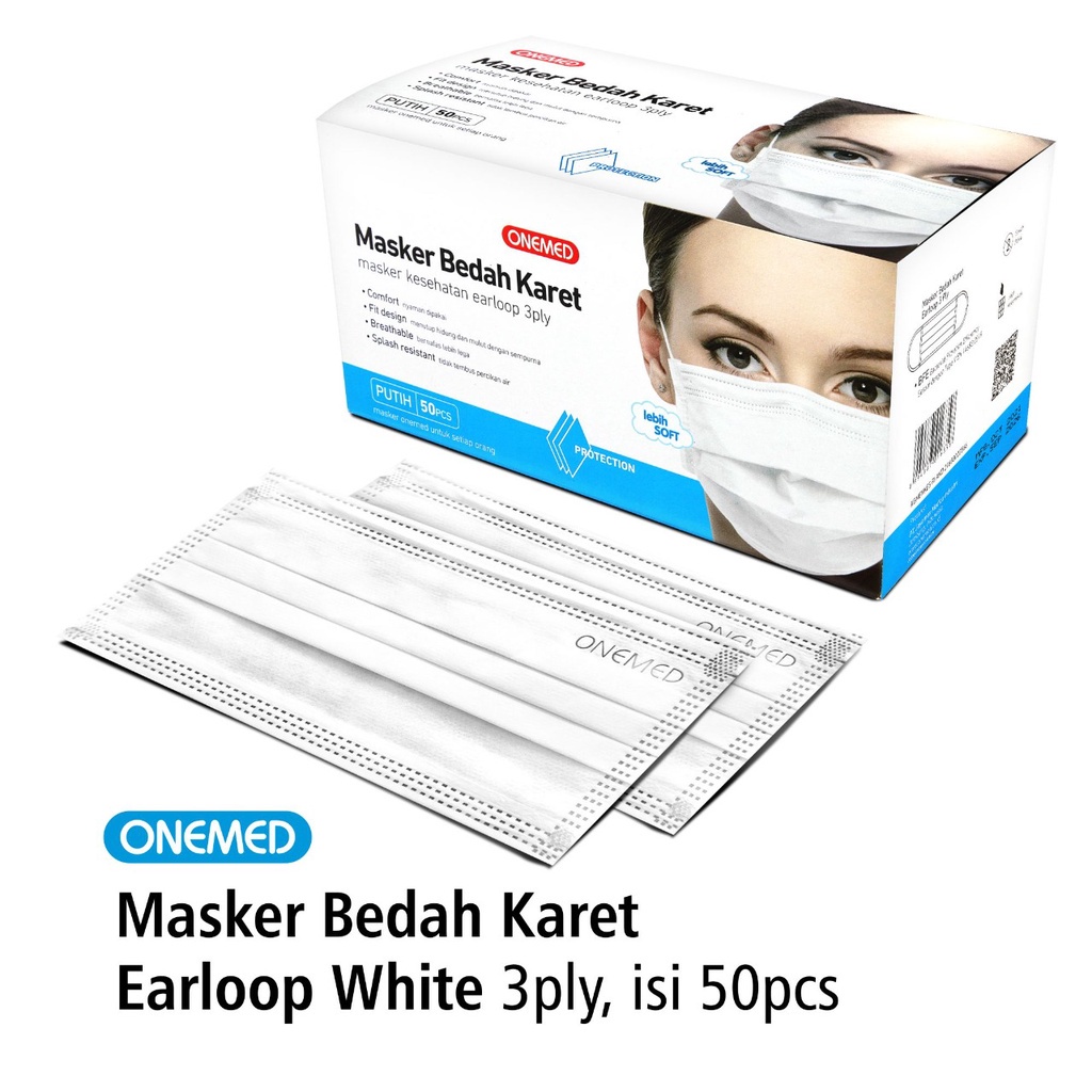 Masker Medis Karet Putih OneMed Box Isi 50Pcs