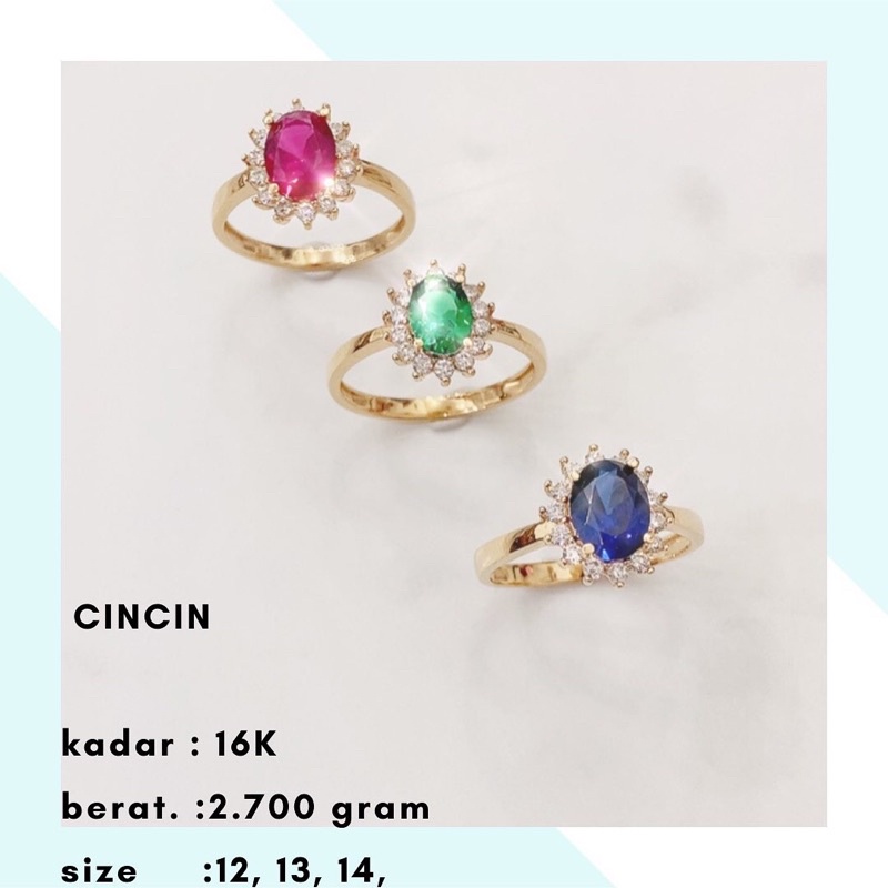 Cincin Emas Mata Biru Hijau Merah 2.700 Gr