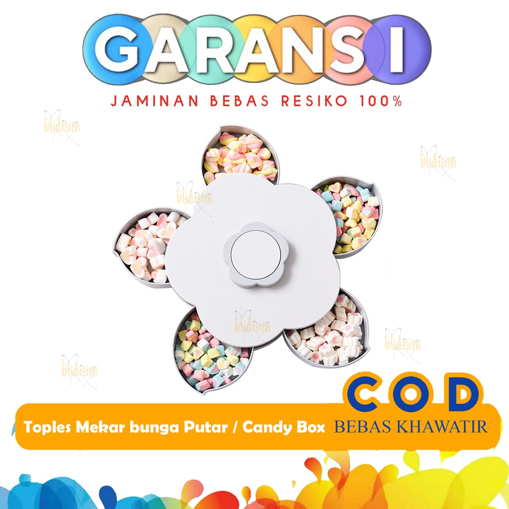 Toples Kue Lebaran Unik Candy Box Bunga Putar Mekar Cantik Glossy Kotak Permen Plastik Lucu