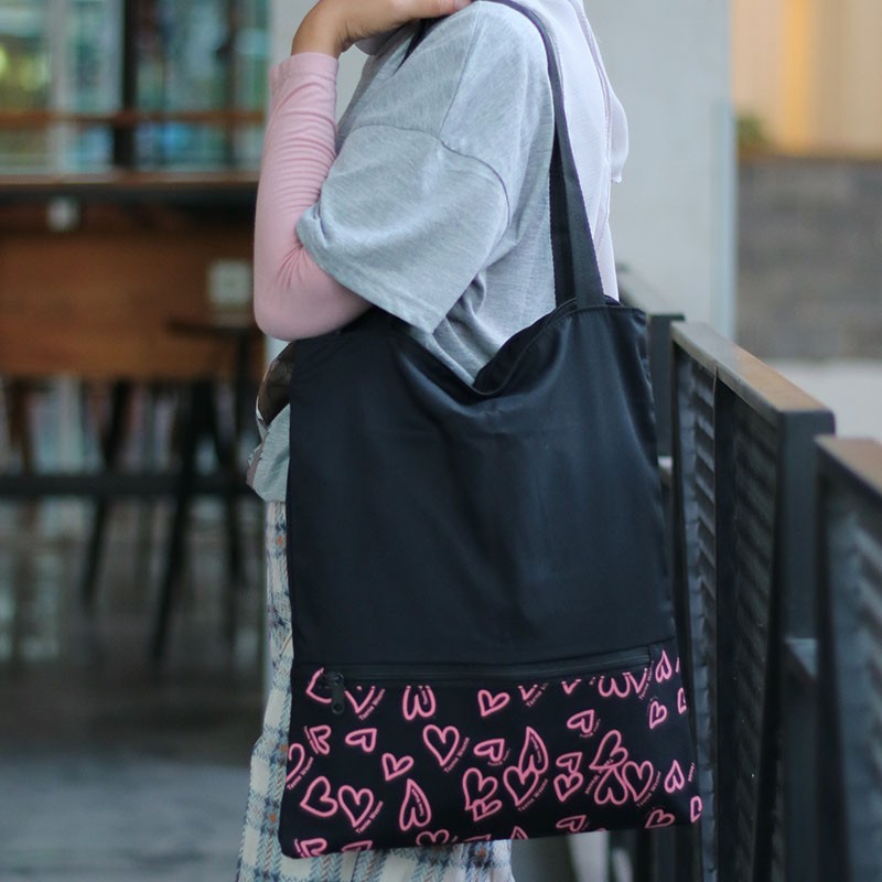 Totebag Tote Bag Tas Jinjing SPNB Kanvas Kombinasi TEENIE - Hitam