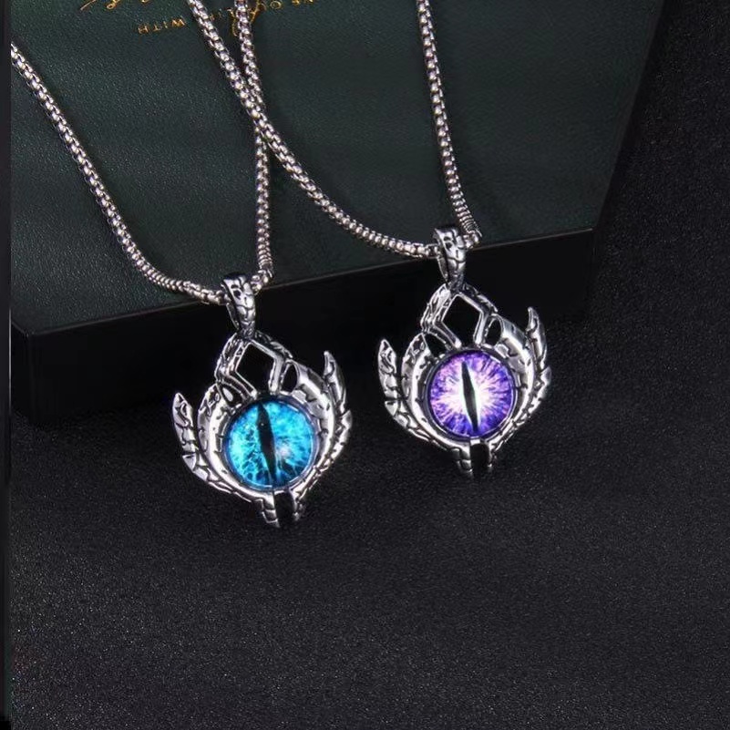 Vintage Punk Turkish Fashion Creative Devil's Eye Alloy Pendant Stainless Steel Chain Necklace Birthday Gifts For Men Women Accessories