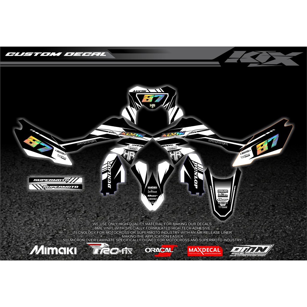 Decal klx warna hitam putih dengan combinasi hologram