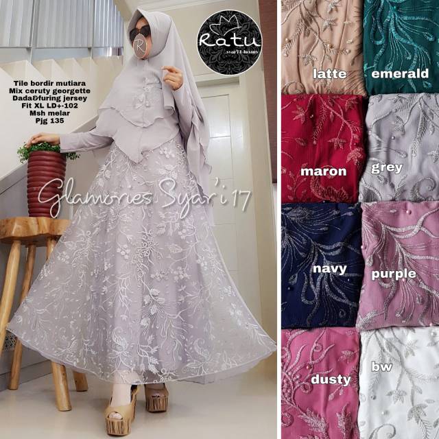 RHS ~ glamories 17 gamis pesta syari premium brokat keliling import ori solo by ratu hijab