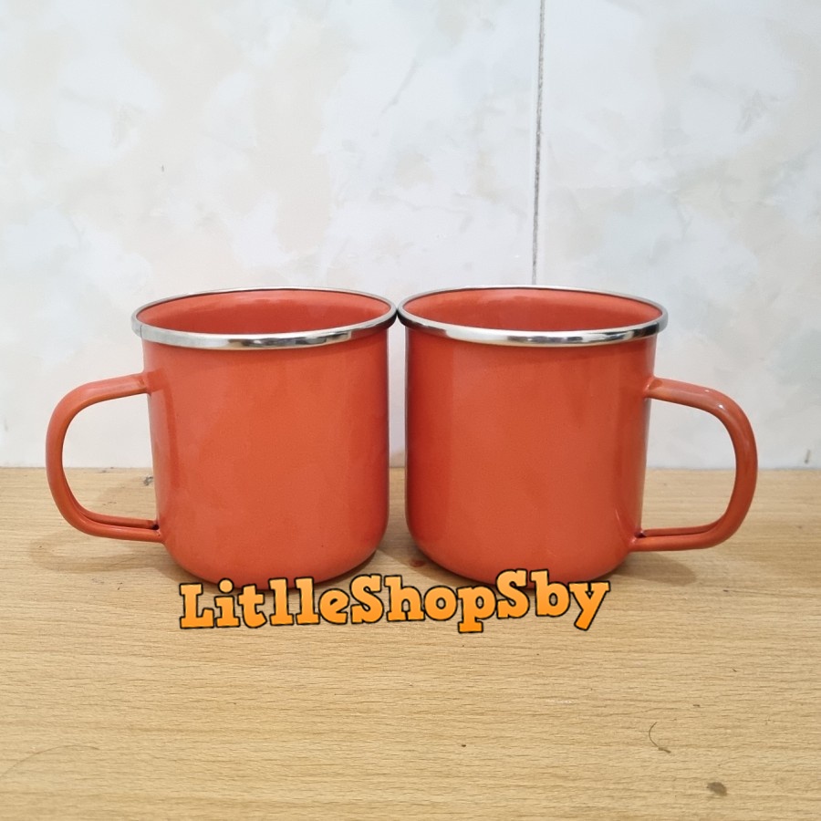 Cangkir Gelas Enamel Mug Enamel 9cm Orange Polos