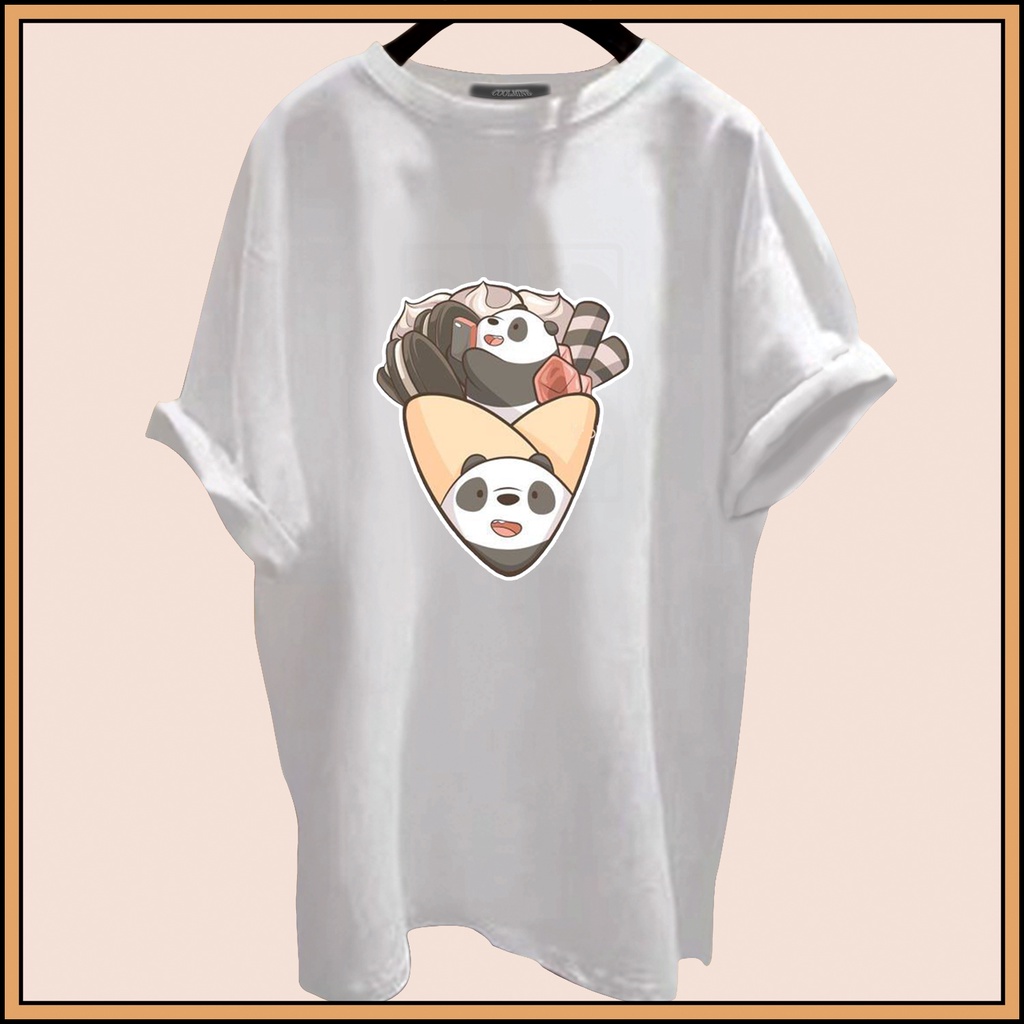 CALVIERO SHOP - BAJU KAOS ATASAN WANITA BEAR PANDA WAFFLE PRINT