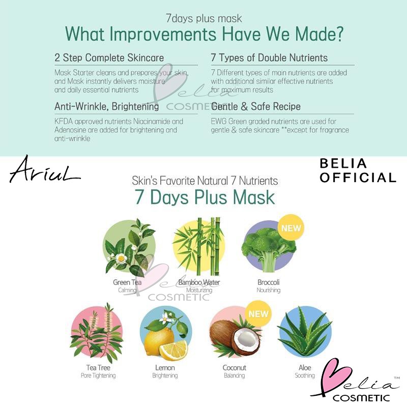 ❤ BELIA ❤ ARIUL ✔️BPOM 7 Days Mask Sheet + 7days Plus 20g Watermelon 23g | MY Mood Maker | Masker Wajah dari Korea