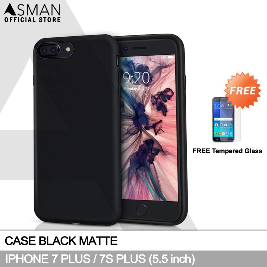 Ultraslim iPhone 7 Plus (5.5&quot;) | Soft Case Black Matte + FREE Tempered Glass