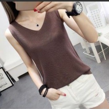 Tank Top Rajut Import Kombinasi Kaos V Neck Kaos Rajut Longgar Atasan Rajut Kaos Rajut