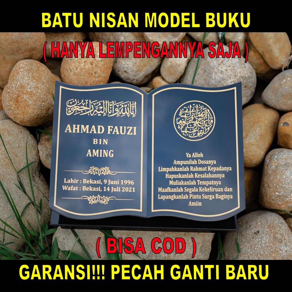 ALLS Batu Nisan Buku Tanpa Dudukan - Bahan Granit Tile - Nama Kuburan