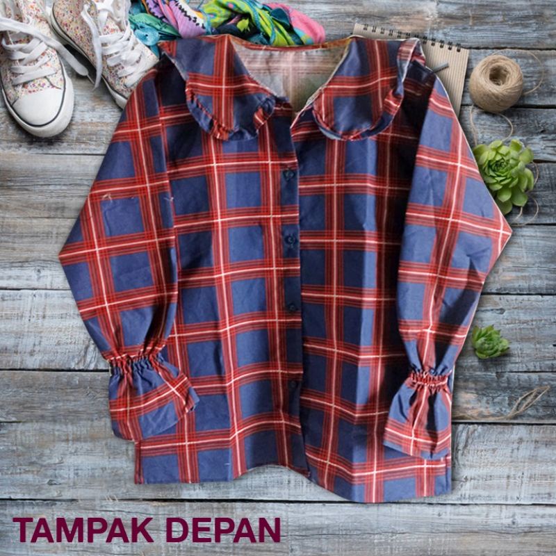 KEMEJA  / BLOUSE KOTAK KRAH REMPEL