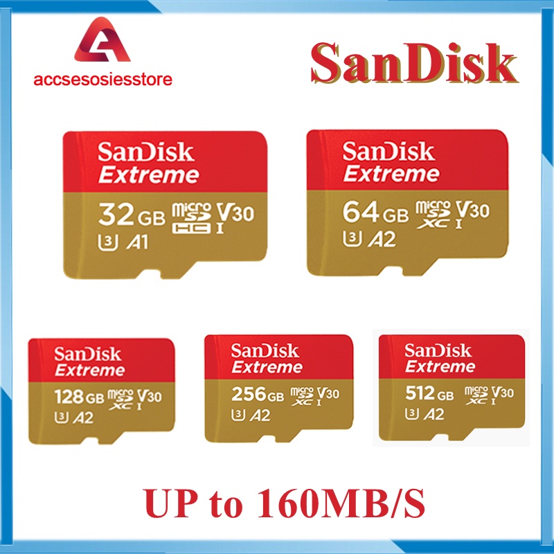 Original Kartu Memori Microsd 32/64/128/256/512GB 160MB/S Ultra Memory Card Sandisk Micro SDHC UHS-1 c10 A1 for MP3, MP4, mobile phones, camera(GOLD)