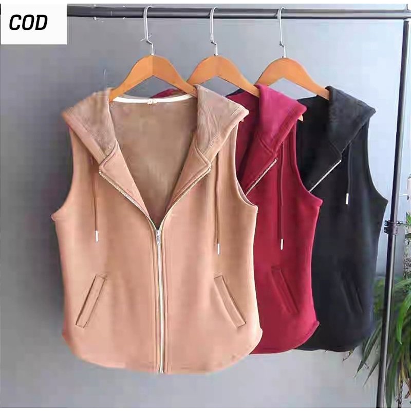 Rompi Wanita kekinian Hoodie Polos Tanpa Lengan