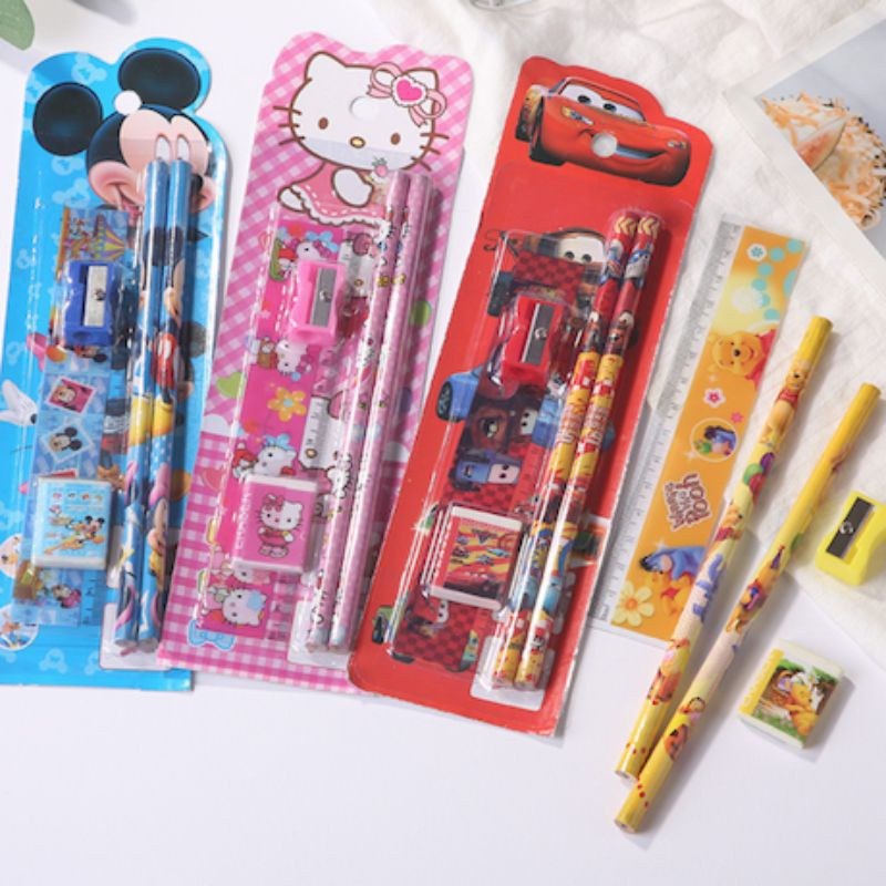 MurmerOfficial S004 Alat Tulis Mini MINI STATIONERY SET ALAT TULIS SEKOLAH 5 in 1 KARAKTER LUCU