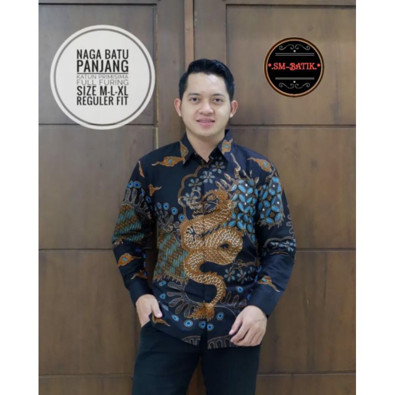 Kemeja Batik Lengan Panjang Pria NAGA BATU PANJANG Bahan Katun Full Furing