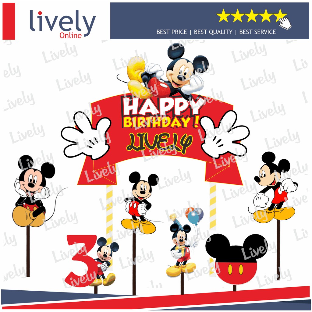 CAKE TOPPER KARAKTER HIASAN KUE HBD HAPPY BIRTHDAY CUSTOM NAMA MICKEY MOUSE set