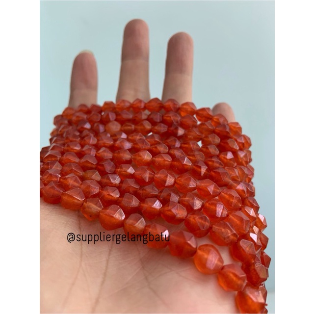 batu faceted hexagon 8mm MANAU ORANGE CARNELIAN quartz kuarsa oren