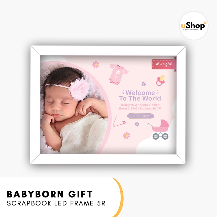 Kado Lahiran Anak Baby Born Scrapbook LED Frame 5R Kado Bayi Hamper Bayi