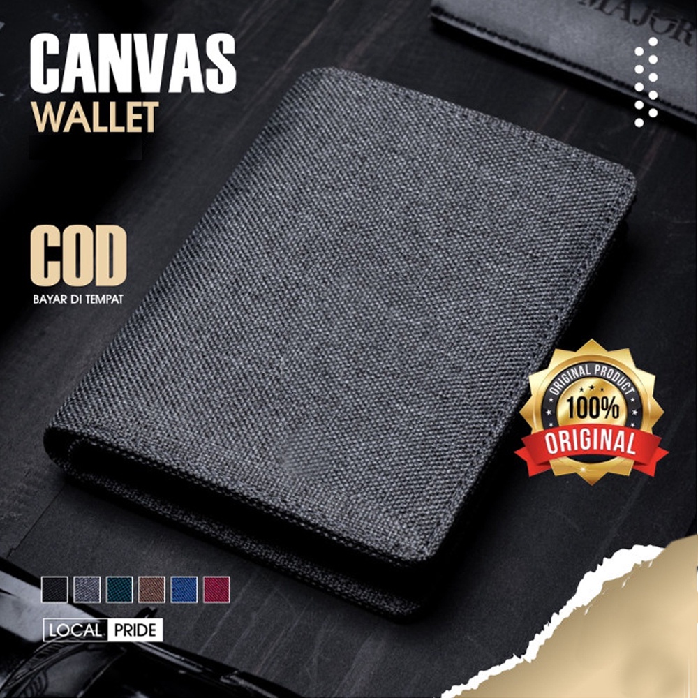 SHOPEE 6.6 SUPER SALE!! Dompet Fashion Pria Dompet Tegak Lipat Dua 3/4 Dompet Kanvas Import Dompet Polos Premium Dompet Model Berdiri Men Wallet Dompet Cowok